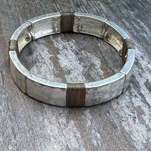 Silver Gold Tone Stretch Hammered Textured Bracelet